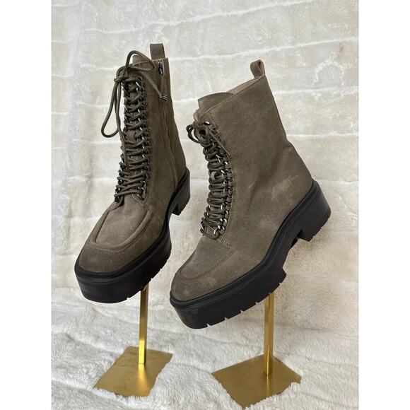 Sam Edelman 8 Lovrin Combat Lug Sole Festival Chunky Lace Up Bootie Suede Olive - Picture 2 of 4